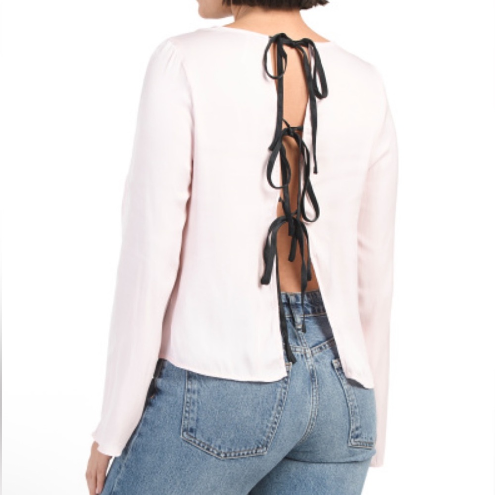 Free People Pale Pink Long Sleeve Back Tie Blouse
